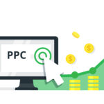 ppc lead generation image with a monitor showing the acronym "PPC" and a white arrow, with stacks of dollars next to it