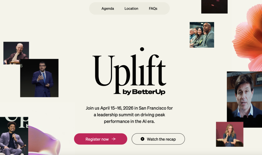 Screenshot of Uplift by BetterUp, an event-specific microsite.