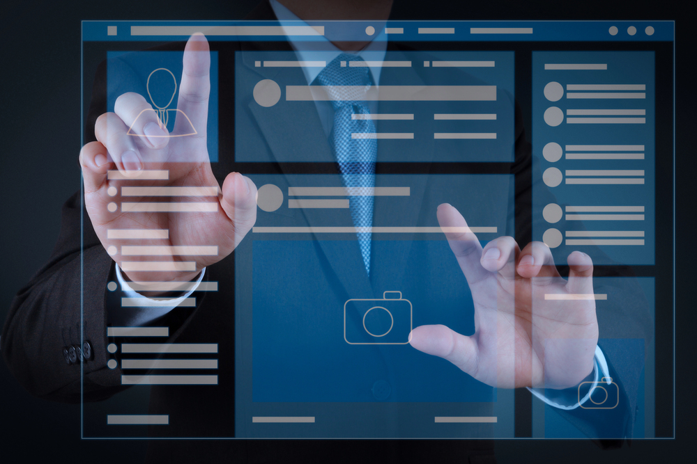 Businessman navigating dynamic web pages.